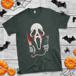 Funny Halloween Scary Face Ghost T Shirt Horror Slasher Bloody Knife TS11 Dark Forest Green Print Your Wear