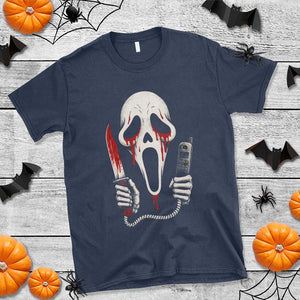 Funny Halloween Scary Face Ghost T Shirt Horror Slasher Bloody Knife TS11 Navy Print Your Wear