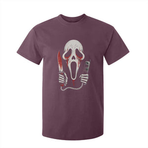 Funny Halloween Scary Face Ghost T Shirt For Kid Horror Slasher Bloody Knife TS11 Maroon Print Your Wear