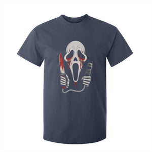 Funny Halloween Scary Face Ghost T Shirt For Kid Horror Slasher Bloody Knife TS11 Navy Print Your Wear