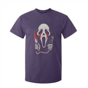 Funny Halloween Scary Face Ghost T Shirt For Kid Horror Slasher Bloody Knife TS11 Purple Print Your Wear
