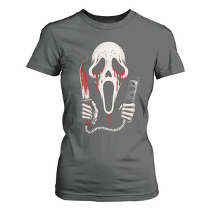 Funny Halloween Scary Face Ghost T Shirt For Women Horror Slasher Bloody Knife TS11 Dark Heather Print Your Wear