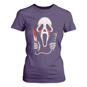 Funny Halloween Scary Face Ghost T Shirt For Women Horror Slasher Bloody Knife TS11 Purple Print Your Wear