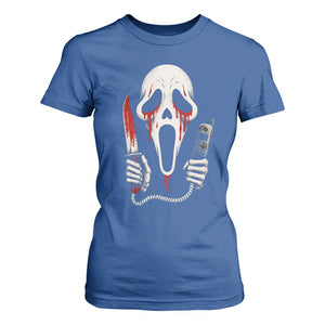 Funny Halloween Scary Face Ghost T Shirt For Women Horror Slasher Bloody Knife TS11 Royal Blue Print Your Wear
