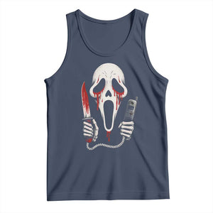 Funny Halloween Scary Face Ghost Tank Top Horror Slasher Bloody Knife TS11 Navy Print Your Wear