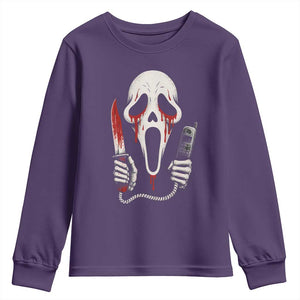 Funny Halloween Scary Face Ghost Youth Sweatshirt Horror Slasher Bloody Knife TS11 Purple Print Your Wear