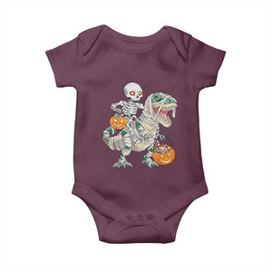 Funny Skeleton Riding Mummy Dinosaur Halloween Baby Onesie TS11 Maroon Print Your Wear