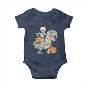Funny Skeleton Riding Mummy Dinosaur Halloween Baby Onesie TS11 Navy Print Your Wear