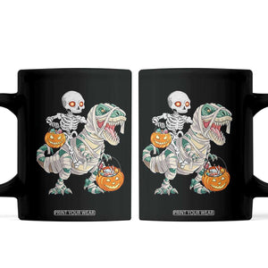 Funny Skeleton Riding Mummy Dinosaur Halloween Coffee Mug TS11 Black Print Your Wear