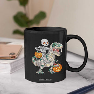 Funny Skeleton Riding Mummy Dinosaur Halloween Coffee Mug TS11 Print Your Wear
