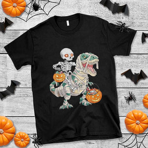 Funny Skeleton Riding Mummy Dinosaur Halloween T Shirt TS11 Black Print Your Wear
