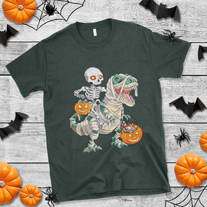 Funny Skeleton Riding Mummy Dinosaur Halloween T Shirt TS11 Dark Forest Green Print Your Wear