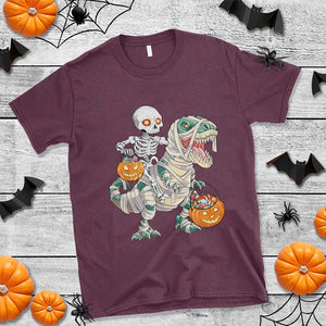 Funny Skeleton Riding Mummy Dinosaur Halloween T Shirt TS11 Maroon Print Your Wear