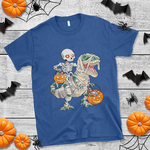Funny Skeleton Riding Mummy Dinosaur Halloween T Shirt TS11 Royal Blue Print Your Wear