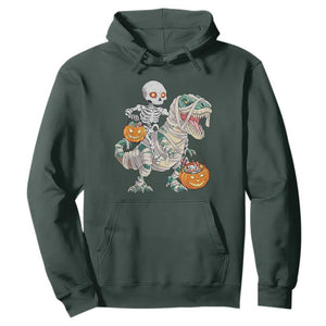 Funny Skeleton Riding Mummy Dinosaur Halloween Hoodie TS11 Dark Forest Green Print Your Wear