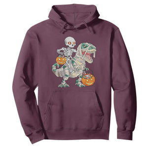 Funny Skeleton Riding Mummy Dinosaur Halloween Hoodie TS11 Maroon Print Your Wear