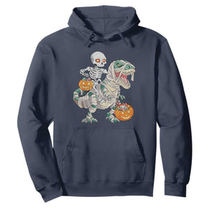 Funny Skeleton Riding Mummy Dinosaur Halloween Hoodie TS11 Navy Print Your Wear