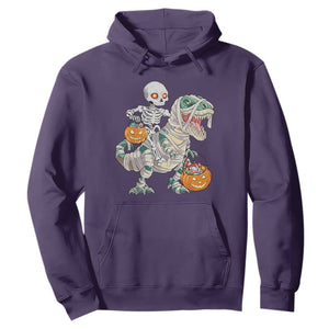 Funny Skeleton Riding Mummy Dinosaur Halloween Hoodie TS11 Purple Print Your Wear