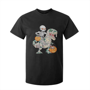 Funny Skeleton Riding Mummy Dinosaur Halloween T Shirt For Kid TS11 Black Print Your Wear
