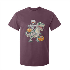 Funny Skeleton Riding Mummy Dinosaur Halloween T Shirt For Kid TS11 Maroon Print Your Wear