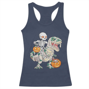 Funny Skeleton Riding Mummy Dinosaur Halloween Racerback Tank Top TS11 Navy Print Your Wear