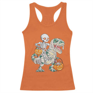 Funny Skeleton Riding Mummy Dinosaur Halloween Racerback Tank Top TS11 Orange Print Your Wear