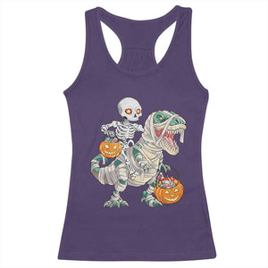 Funny Skeleton Riding Mummy Dinosaur Halloween Racerback Tank Top TS11 Purple Print Your Wear