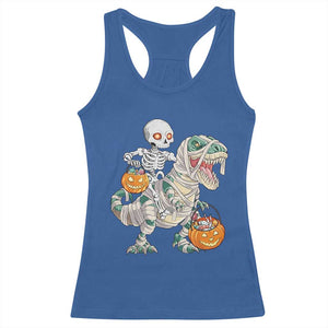 Funny Skeleton Riding Mummy Dinosaur Halloween Racerback Tank Top TS11 Royal Blue Print Your Wear