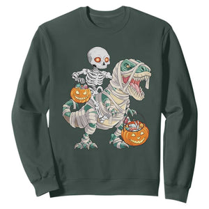 Funny Skeleton Riding Mummy Dinosaur Halloween Sweatshirt TS11 Dark Forest Green Print Your Wear