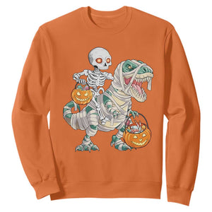 Funny Skeleton Riding Mummy Dinosaur Halloween Sweatshirt TS11 Orange Print Your Wear