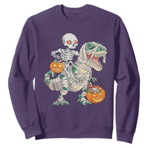 Funny Skeleton Riding Mummy Dinosaur Halloween Sweatshirt TS11 Purple Print Your Wear