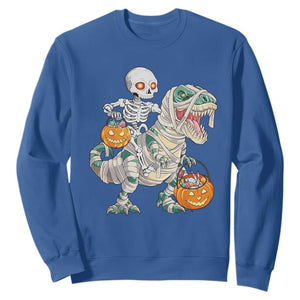 Funny Skeleton Riding Mummy Dinosaur Halloween Sweatshirt TS11 Royal Blue Print Your Wear