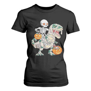 Funny Skeleton Riding Mummy Dinosaur Halloween T Shirt For Women TS11 Black Print Your Wear
