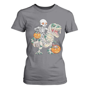 Funny Skeleton Riding Mummy Dinosaur Halloween T Shirt For Women TS11 Charcoal Print Your Wear