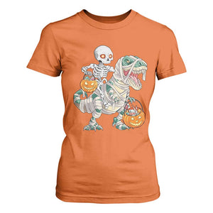 Funny Skeleton Riding Mummy Dinosaur Halloween T Shirt For Women TS11 Orange Print Your Wear