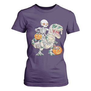 Funny Skeleton Riding Mummy Dinosaur Halloween T Shirt For Women TS11 Purple Print Your Wear