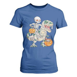 Funny Skeleton Riding Mummy Dinosaur Halloween T Shirt For Women TS11 Royal Blue Print Your Wear