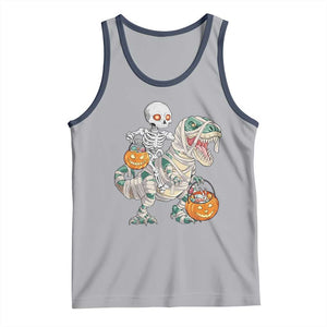 Funny Skeleton Riding Mummy Dinosaur Halloween Tank Top TS11 Athletic Heather Navy Print Your Wear