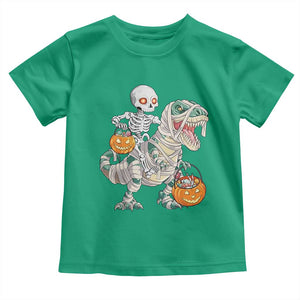 Funny Skeleton Riding Mummy Dinosaur Halloween Toddler T Shirt TS11 Irish Green Print Your Wear
