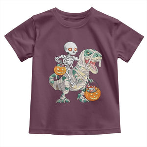 Funny Skeleton Riding Mummy Dinosaur Halloween Toddler T Shirt TS11 Maroon Print Your Wear