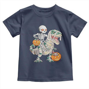 Funny Skeleton Riding Mummy Dinosaur Halloween Toddler T Shirt TS11 Navy Print Your Wear