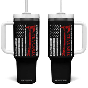 Viking Til Valhalla Tumbler With Handle Norse Mythology Axe USA Flag TS11 One Size: 40 oz Black Print Your Wear