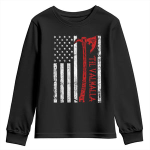 Viking Til Valhalla Youth Sweatshirt Norse Mythology Axe USA Flag TS11 Black Print Your Wear