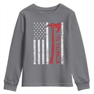 Viking Til Valhalla Youth Sweatshirt Norse Mythology Axe USA Flag TS11 Charcoal Print Your Wear