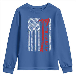 Viking Til Valhalla Youth Sweatshirt Norse Mythology Axe Celtic Knot USA Flag TS11 Royal Blue Print Your Wear