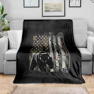 Bear Bowhunting Bow Archery Vintage Camo American Flag Throw Blanket TS11 Print Your Wear