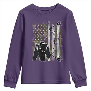 Bear Bowhunting Bow Archery Vintage Camo American Flag Youth Sweatshirt TS11 Purple Print Your Wear