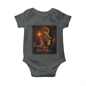 Faith Over Fear Baby Onesie Lion Of Judah Jesus Christian Religious TS11 Dark Heather Print Your Wear