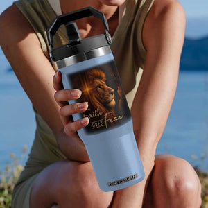 Faith Over Fear Flip Straw Tumbler Lion Of Judah Jesus Christian Religious TS11 One Size: 30 oz Light Blue Print Your Wear