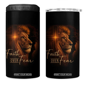 Faith Over Fear 4 in 1 Can Cooler Tumbler Lion Of Judah Jesus Christian Religious TS11 One Size: 16 oz Black Print Your Wear